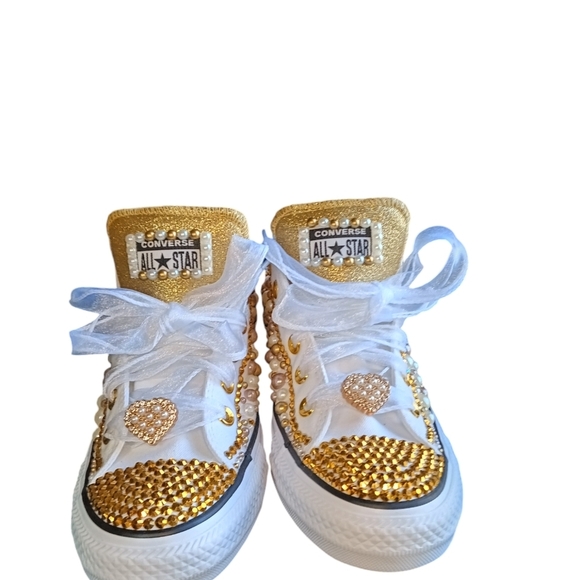 New 🚨Custom All Star Converse White Gold Low Top Madison Size 9 - Picture 3 of 8